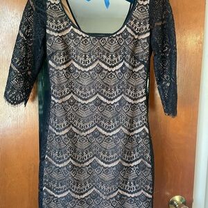 Guess “Kira” Black Lace Dress with Nude Lining